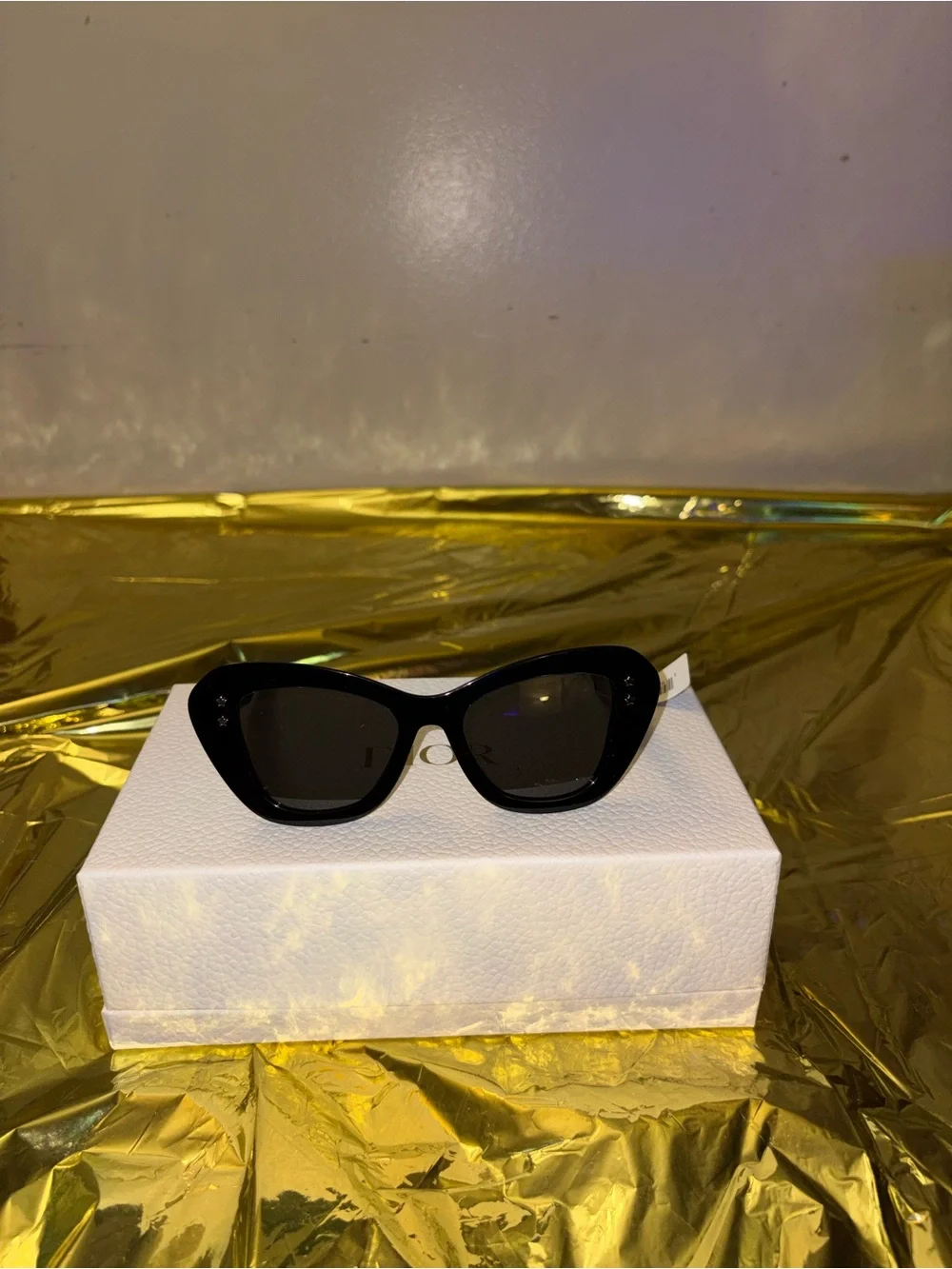 Dior Black and White Cat-Eye Sunglasses with Logo Temples - Picture 2 of 8